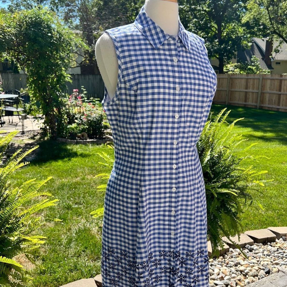 ISAACMIZRAHI Live Blue & White Checked Midi Sleeveless Dress Size 12 - Picture 1 of 10